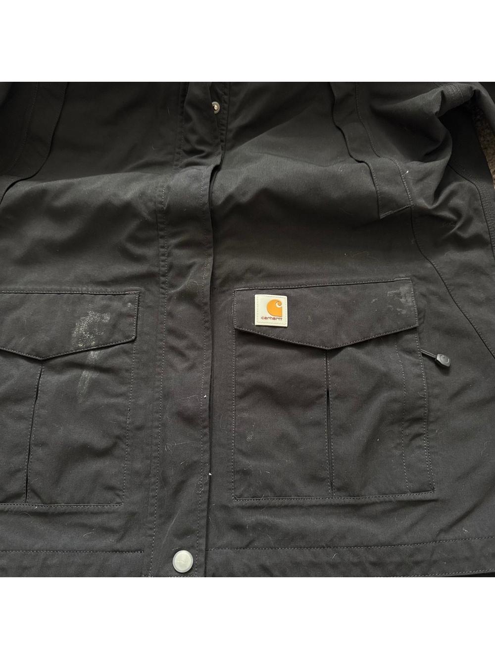 Carhartt Jacket Womens Large Black Storm Defender Lined Work Hood Coat Lady - Picture 3 of 6